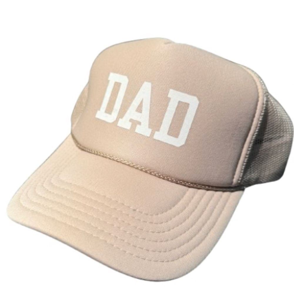 Tan & White Bold DAD Snap Back Trucker Hat - BRAND NEW - Mesh Back - Tags